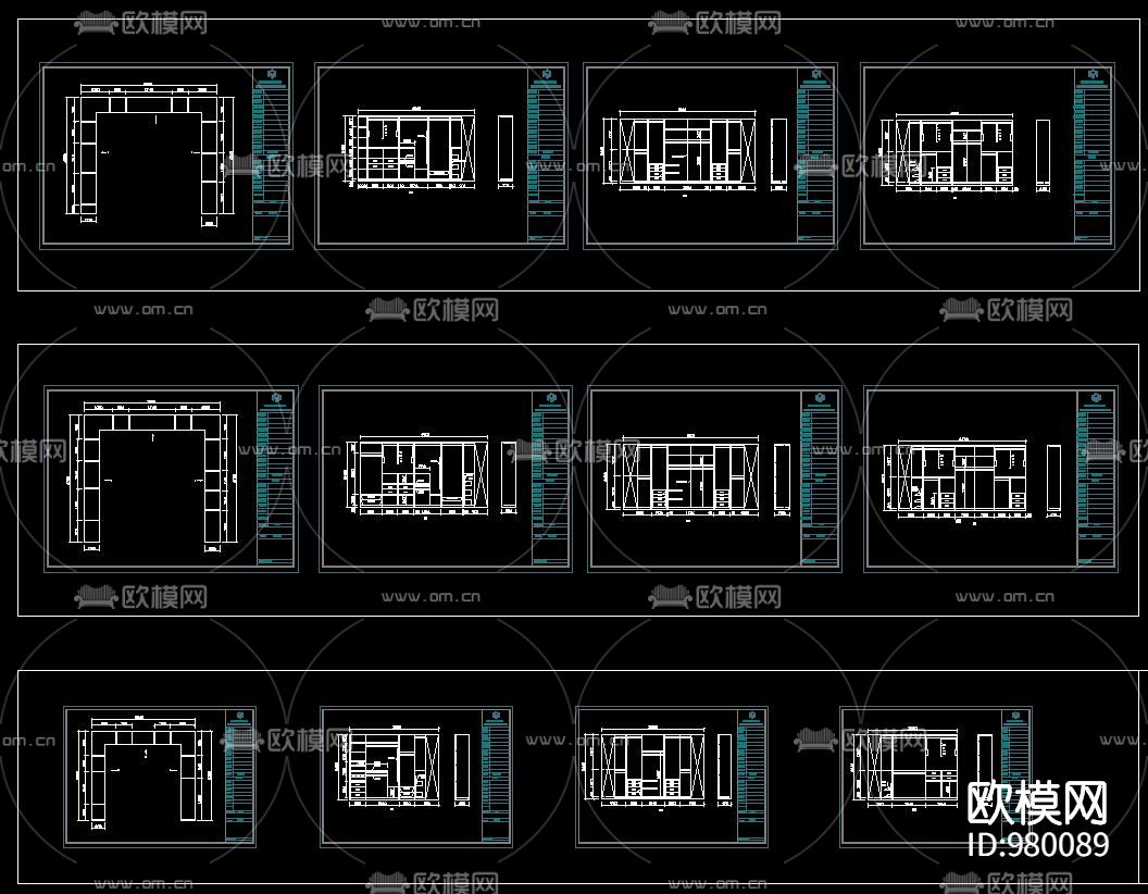 L型 U弄 衣柜内部结构CAD图库下载（渲染图3）