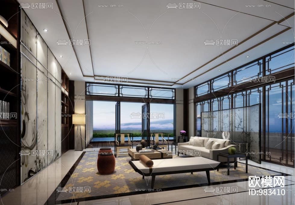 新中式双层别墅室内装修图（含效果）下载（渲染图3）