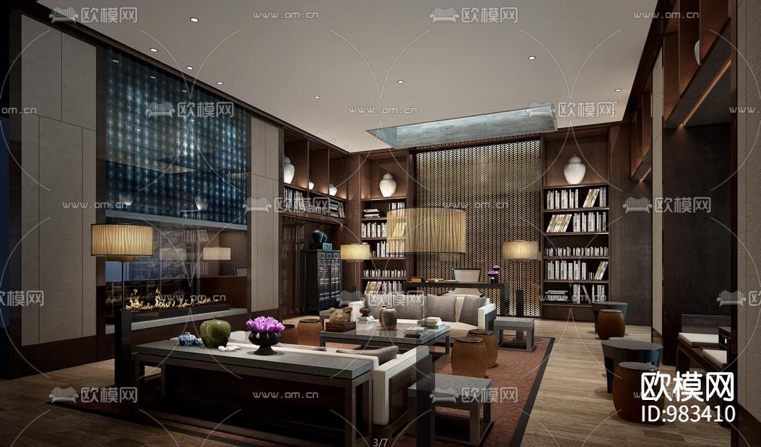 新中式双层别墅室内装修图（含效果）下载（渲染图2）