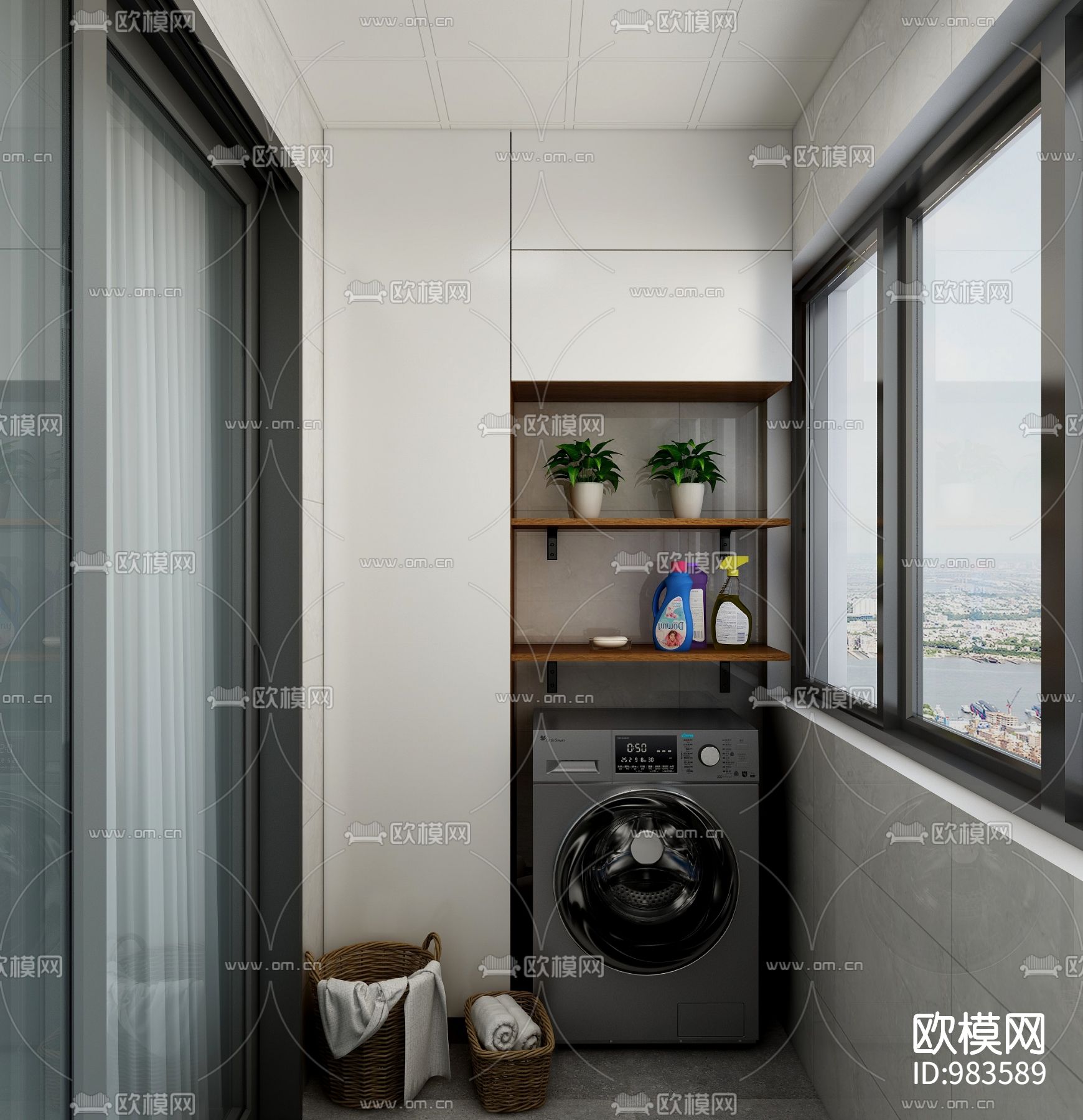 三室两厅现代极简装修效果图下载（渲染图3）