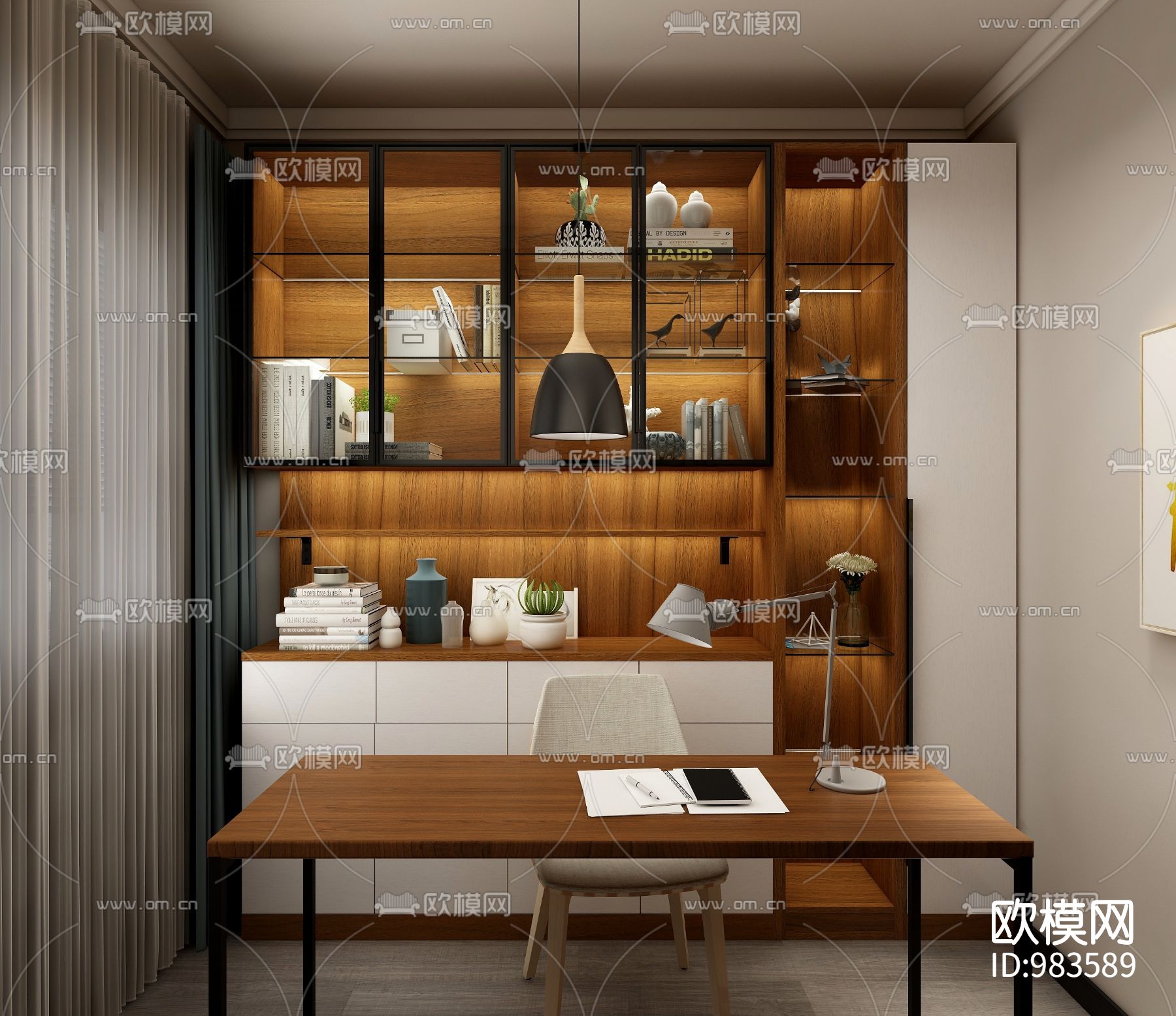 三室两厅现代极简装修效果图下载（渲染图2）