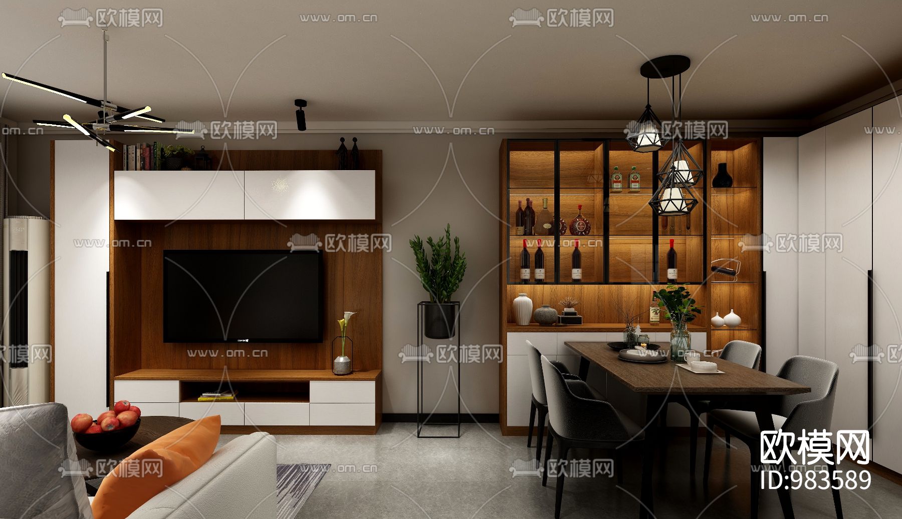 三室两厅现代极简装修效果图下载（渲染图5）