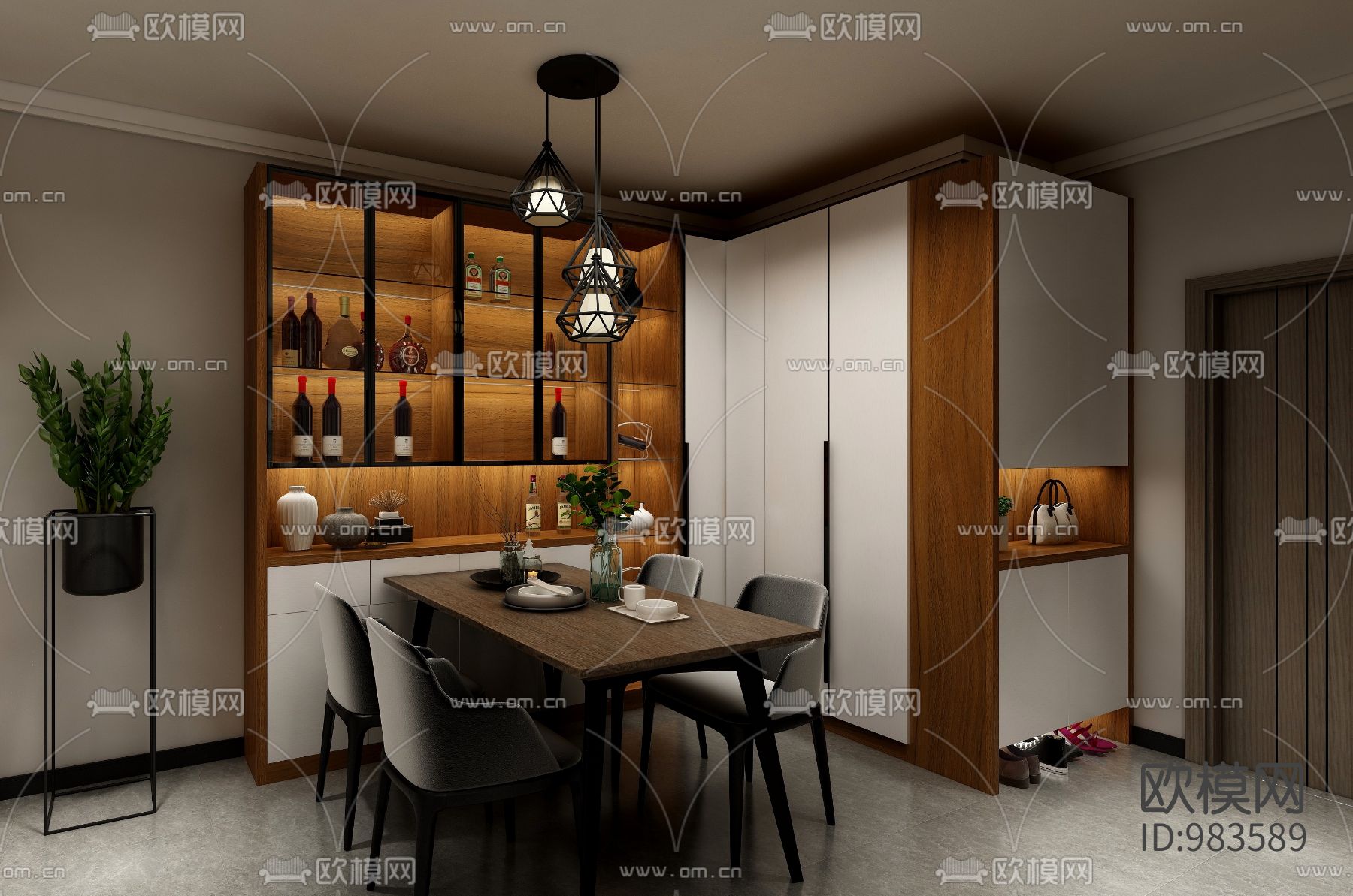 三室两厅现代极简装修效果图下载（渲染图1）