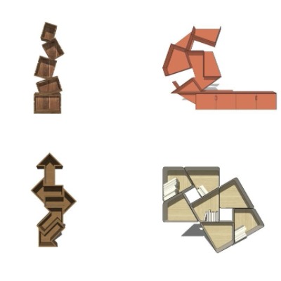  现代实木壁柜组合su模型 