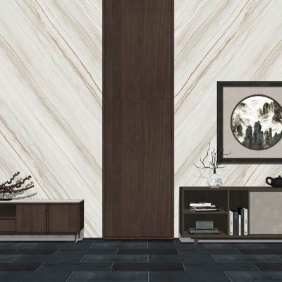 新中式电视柜背景墙组合su模型