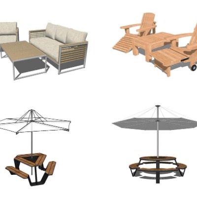  现代户外休闲躺椅遮阳伞3d模型 