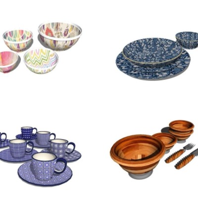  现代餐具组合su模型 