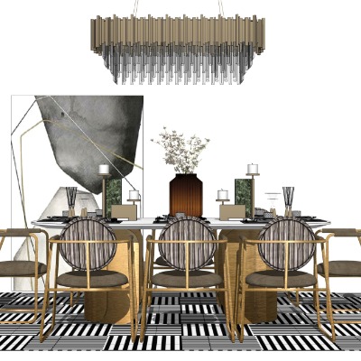 新中式餐桌椅su模型