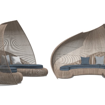  现代藤编异形户外沙发su模型 