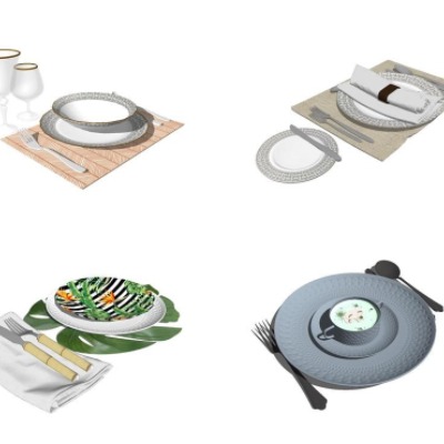  现代餐具组合su模型 