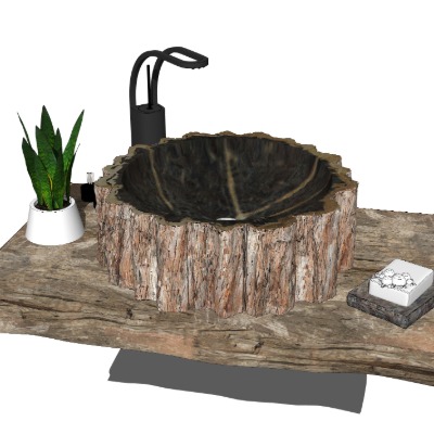 自然风原木台盆su模型