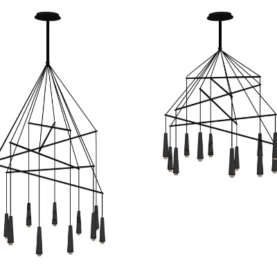 现代金属多头吊灯组合su模型