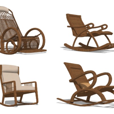  现代实木摇椅组合su模型 
