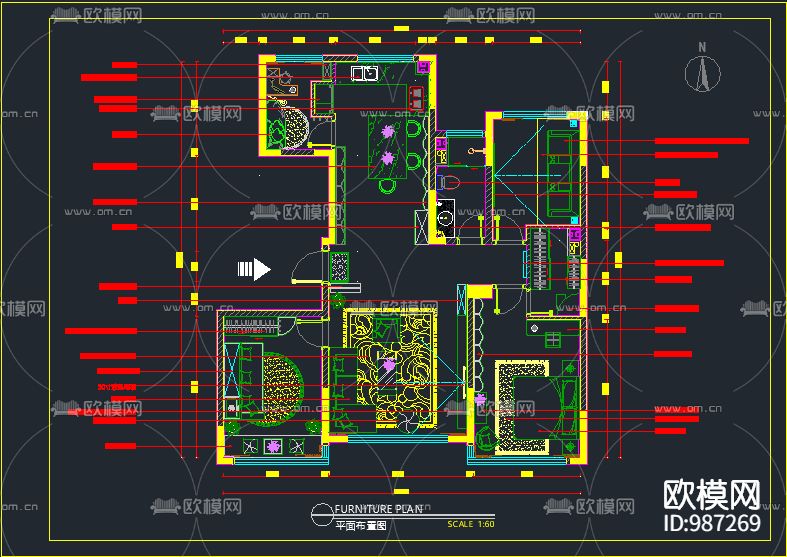 140平家装原创施工图下载（渲染图2）