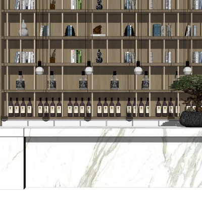 现代水吧台酒柜组合su模型