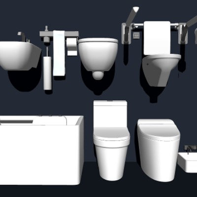  现代马桶浴缸组合su模型 
