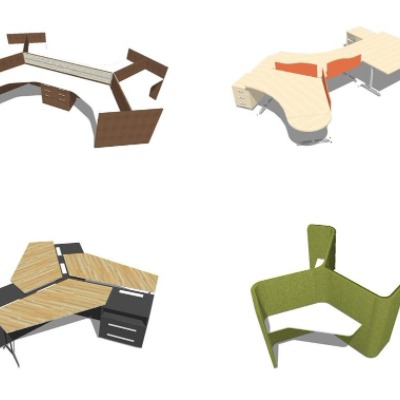  现代卡座办公桌su模型 