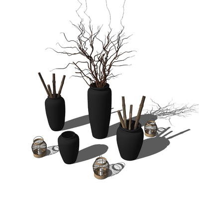  新中式陶瓷陶罐su模型 