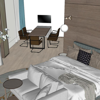  现代酒店客房su模型 