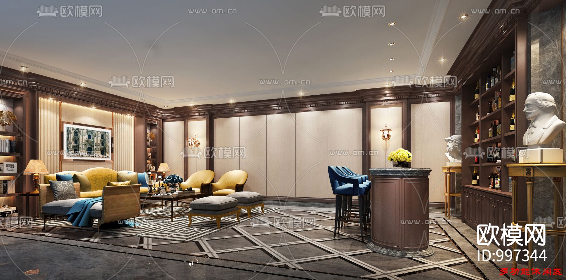 桂林漓江庭院别墅装修全套CAD施工图下载（渲染图4）