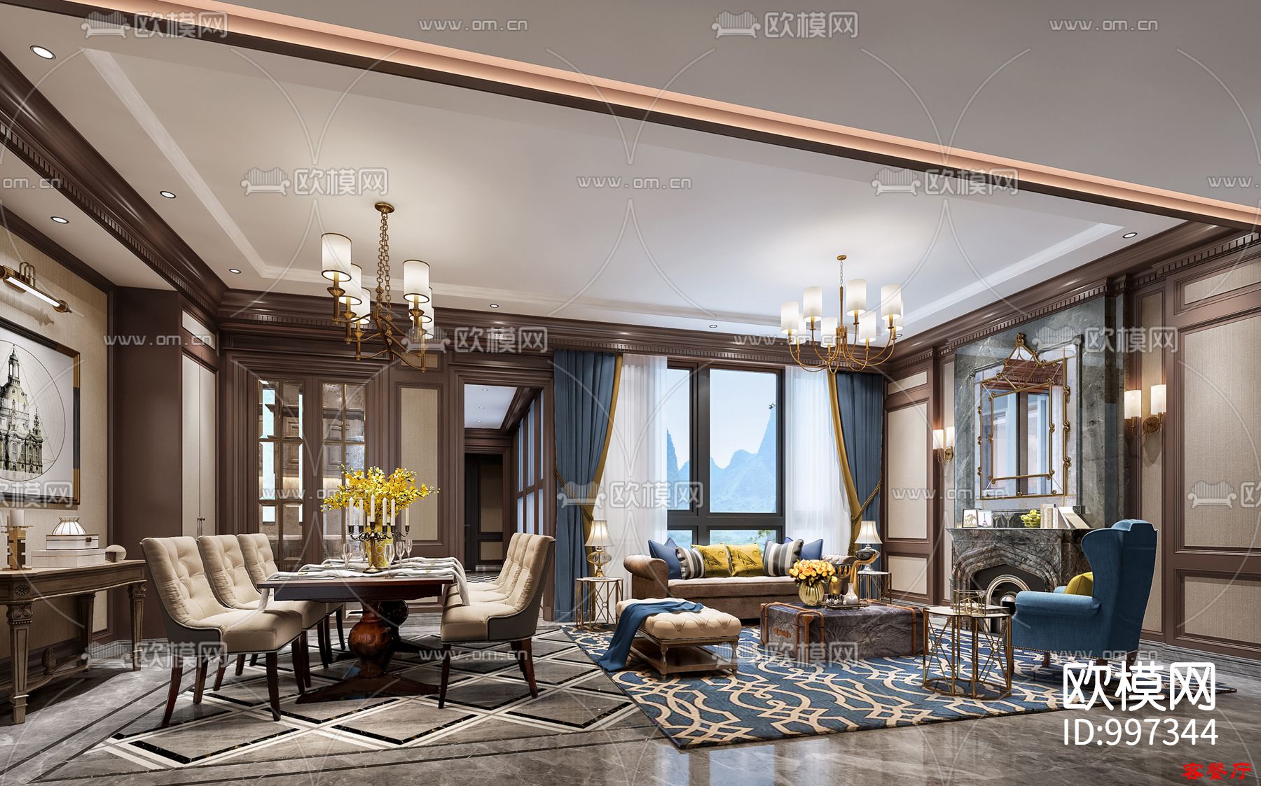 桂林漓江庭院别墅装修全套CAD施工图下载（渲染图1）