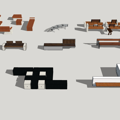  现代户外景观公用椅组合su模型 