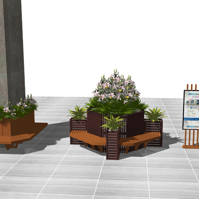  现代户外花箱景观坐椅组合su模型 