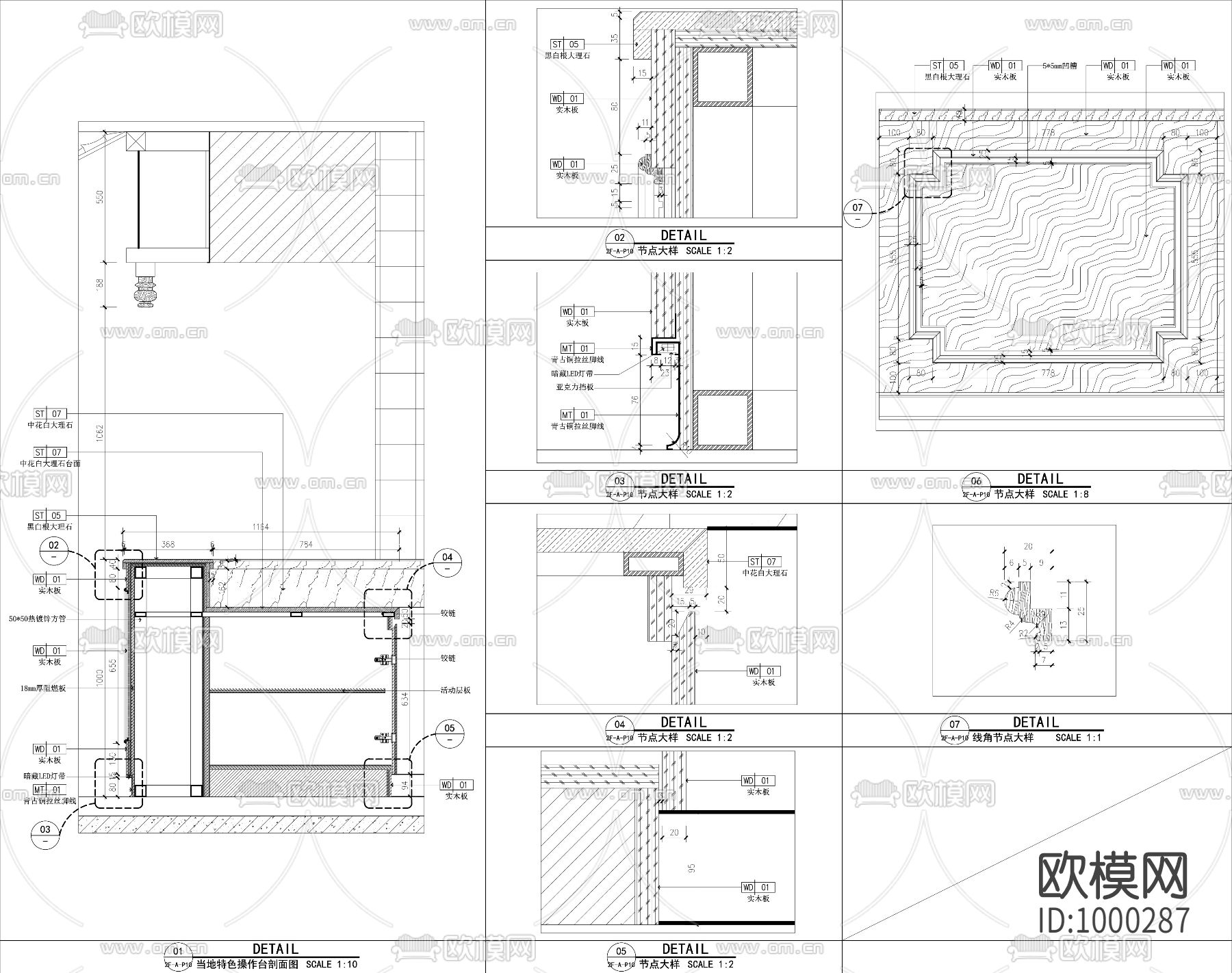 酒店中式食物操作台节点做法大样图下载