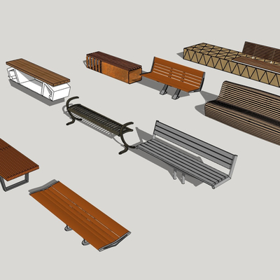  现代户外景观休闲长凳组合su模型 