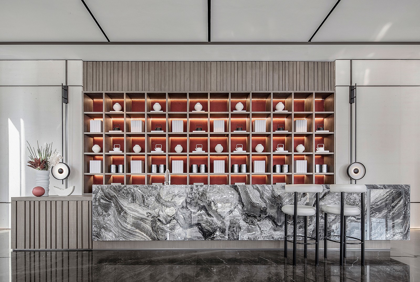 羽果设计 新中式大理石服务台接待台