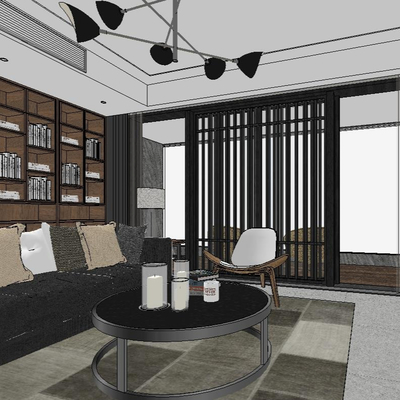  现代公寓客餐厅su模型 