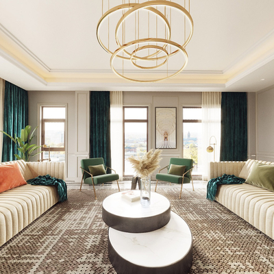 简欧客厅餐厅全景3d模型