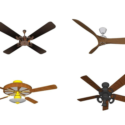  现代实木吊扇组合su模型 