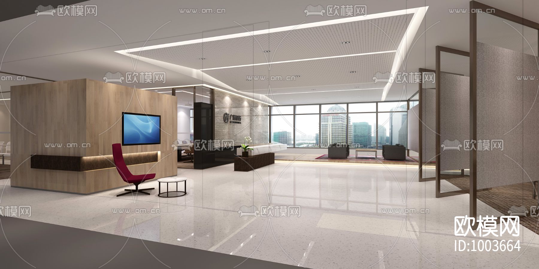 广发证券上海国金16楼办公室室内施工图下载（渲染图1）