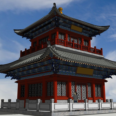  中式楼阁塔su模型 