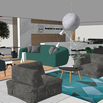  北欧办公休息区su模型 