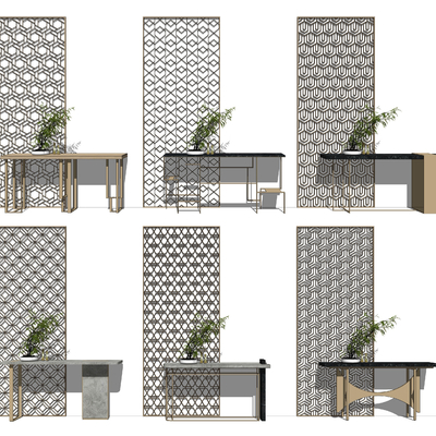 新中式花格端景台组合su模型