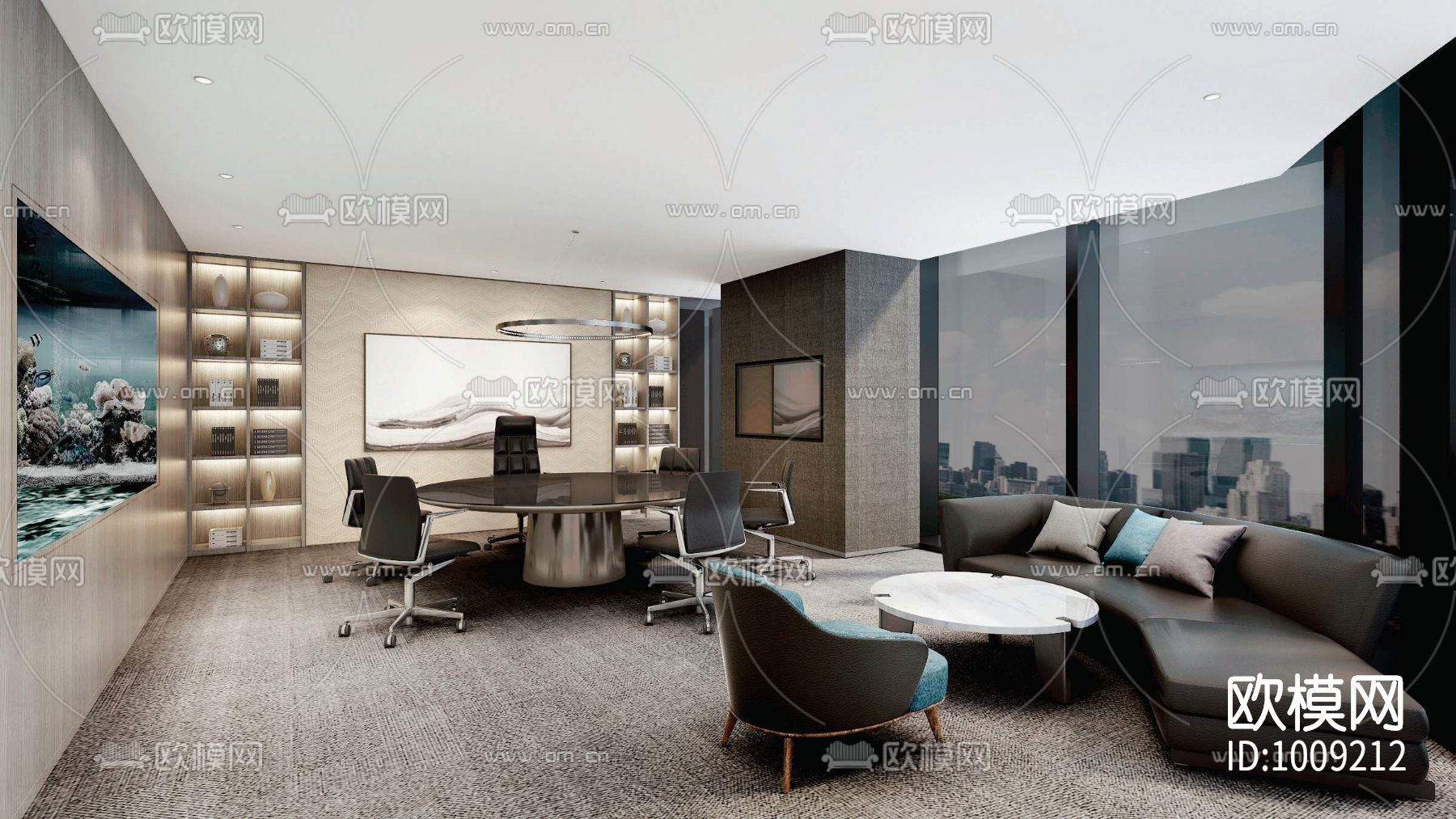 众美集团总部新办公室装饰设计施工图下载（渲染图1）