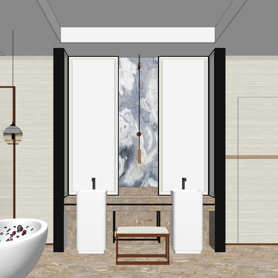 新中式别墅卫生间浴室su模型