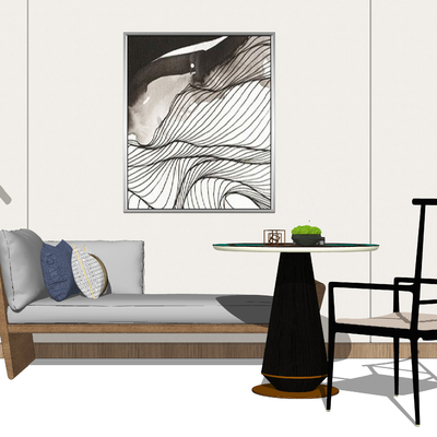 新中式贵妃椅茶几组合su模型