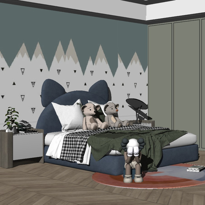  北欧儿童房su模型 