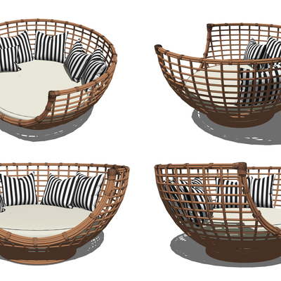  自然风竹编户外休闲椅su模型 