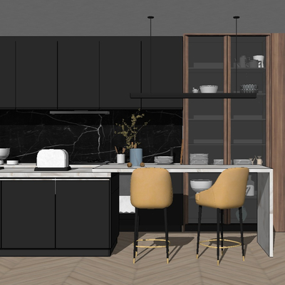  现代开放式厨房su模型 