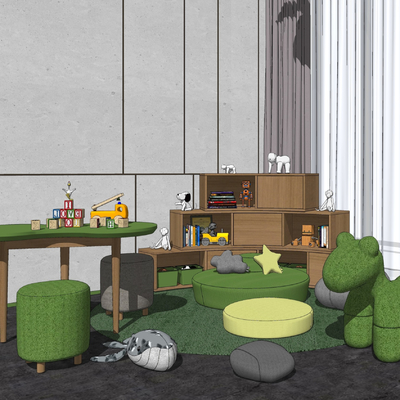  北欧儿童桌椅儿童柜su模型 