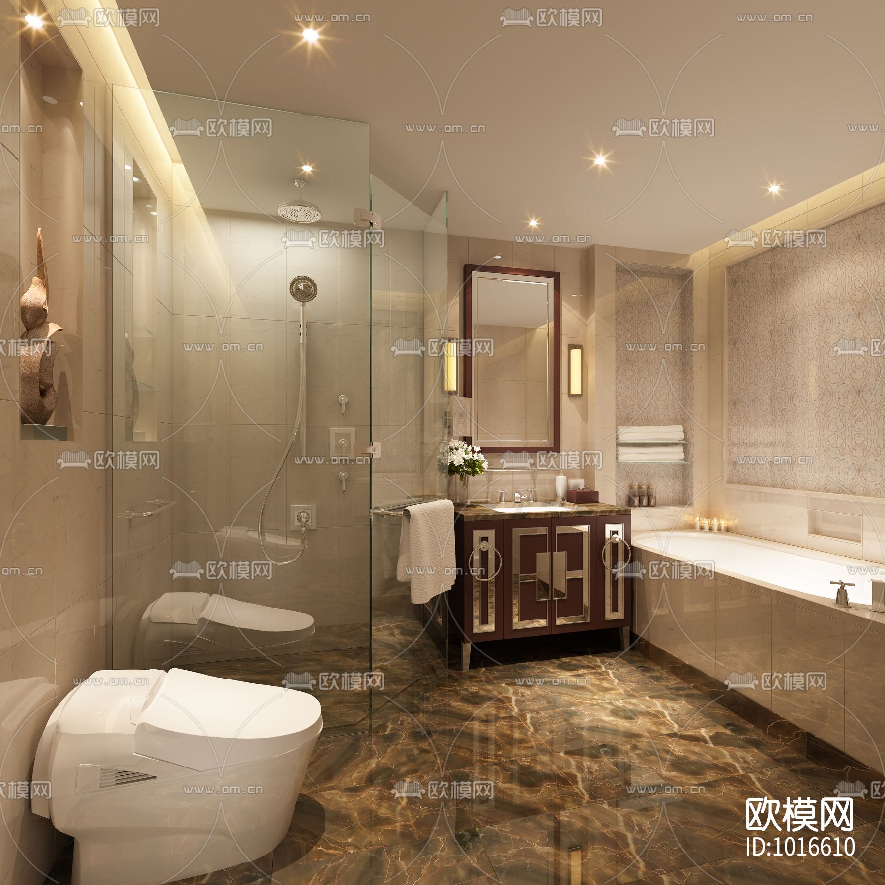 成都华尔道夫酒店客房CAD施工图下载（渲染图7）