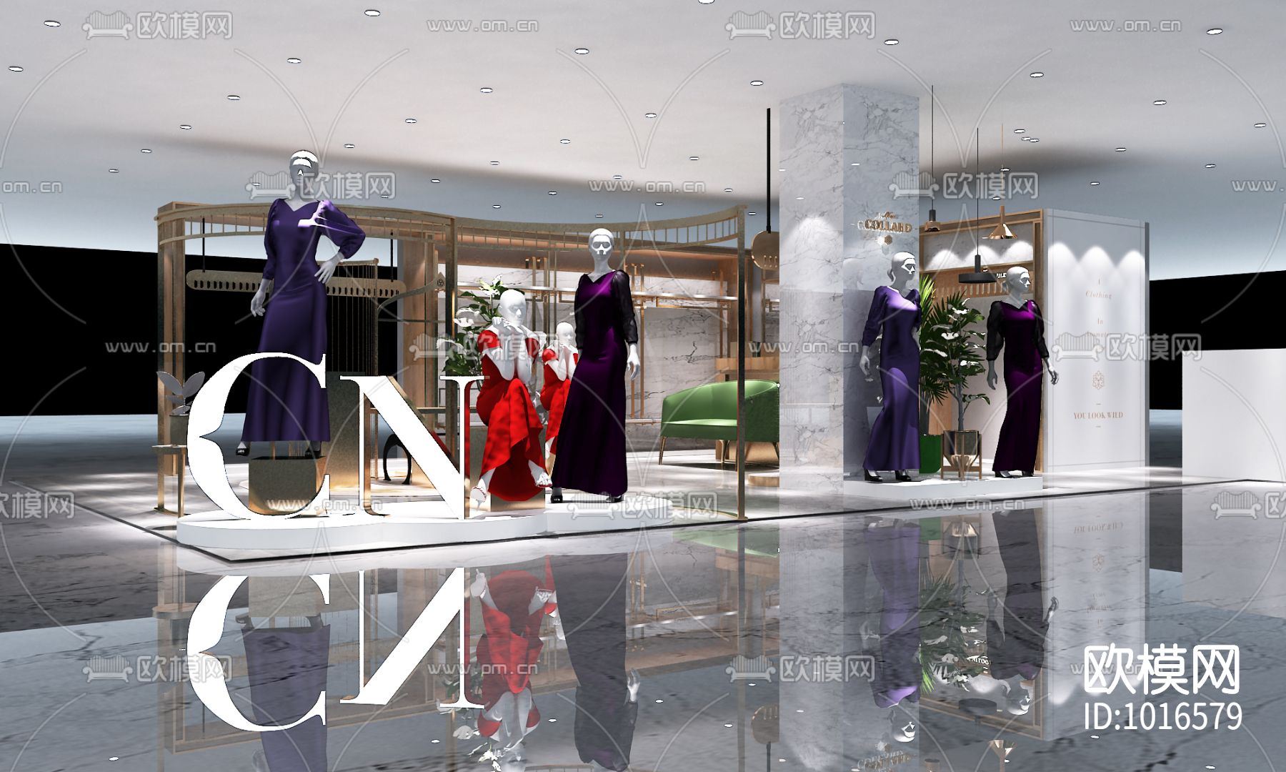 现代女装店服装店CAD施工图下载（渲染图9）