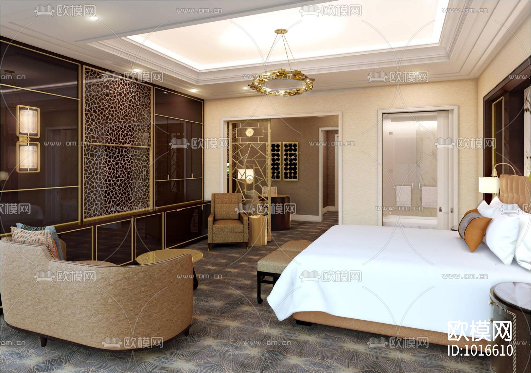 成都华尔道夫酒店客房CAD施工图下载（渲染图8）