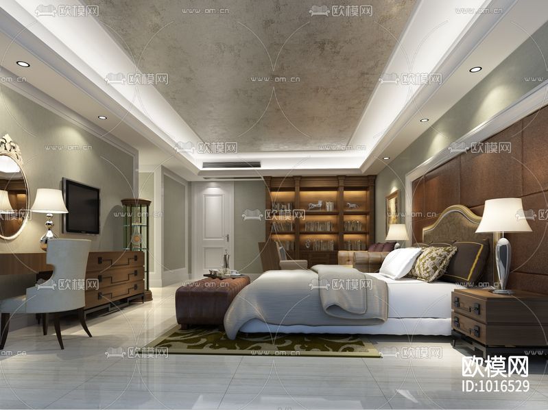 度假中心高档度假新中式复式装修施工图下载（渲染图3）