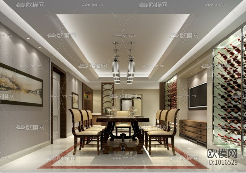 度假中心高档度假新中式复式装修施工图下载（渲染图2）