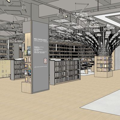  现代图书室书吧su模型 